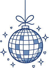 Contemporary minimalist line art illustration of disco ball. Hand drawn decorative element for party. Outline doodle drawing of 70s symbol. 