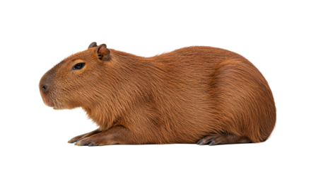 A detailed portrait of a capybara in repose, showcasing its distinctive brown fur and calm demeanor.