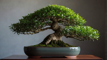 Fototapeta premium A majestic bonsai tree in a pot, a miniature masterpiece of nature's artistry