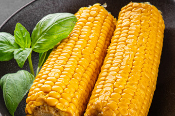 Corn cob boiled snack vegetables fresh tasty gourmet food background on the table rustic food top view copy space keto and paleo diet vegetarian and vegan food