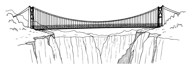 suspension bridge over canyon hand drawn illustration © Kaz