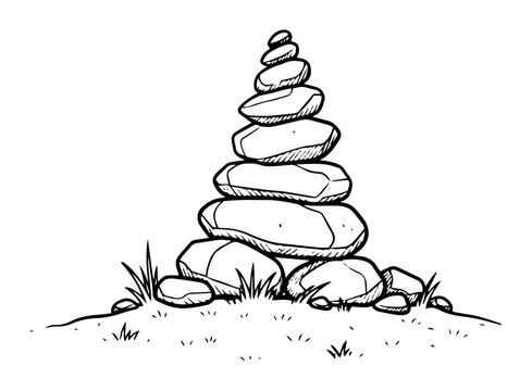 stacked stones cairn hand drawn outdoor symbol