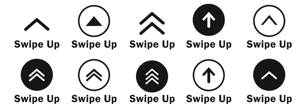swipe up Vector. Collection swipe up icons in black and white design for digital content interaction