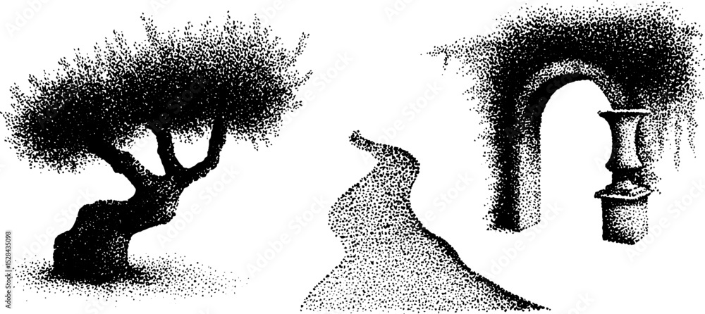 Aufkleber intricate stippling ink art featuring tree and archway with pathway