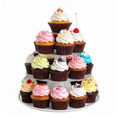 Colorful Cupcakes on Three Tier Stand