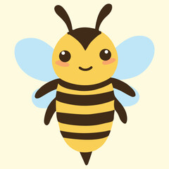 Adorable Cartoon Honey Bee with Blue Wings Vector Illustration