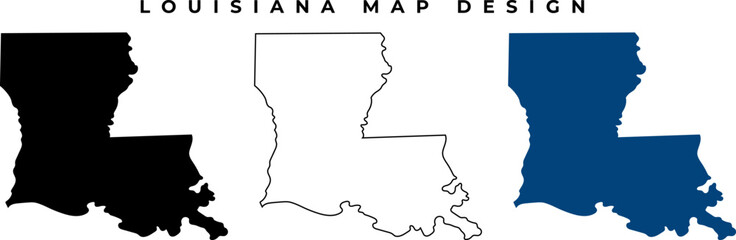 Louisiana Map, Silhouette & Line Art