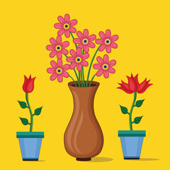 Beautiful colorful flowers in vase cartoon vector illustration