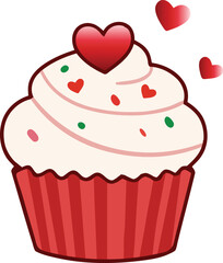 Delicious Valentine's Day Cupcake with Red Heart Topper Vector