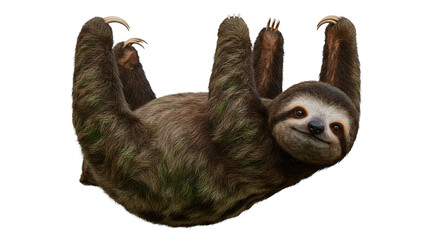 A charming sloth with a friendly smile hangs leisurely from a branch.