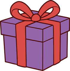 Elegant Purple Gift Box with Red Ribbon and Bow Vector Art