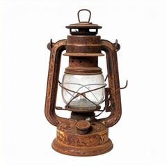 Rusty Vintage Metal Lantern on White Background