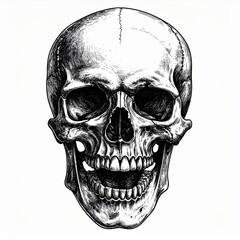 Detailed Black And White Human Skull Illustration
