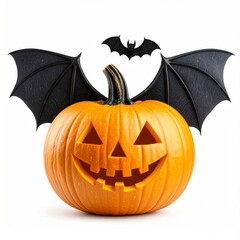 Fototapeta premium Smiling Orange Pumpkin with Black Bat Wings