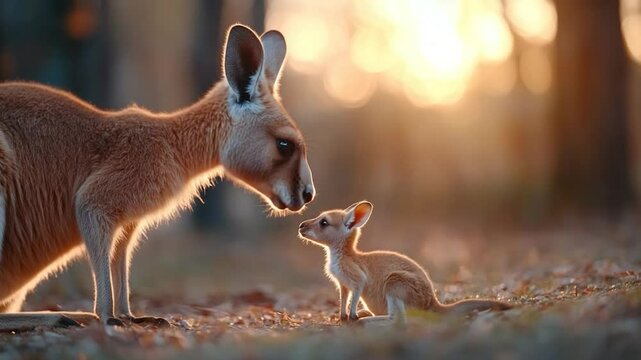 Kangaroo with joey in natural sunlight wildlife scene