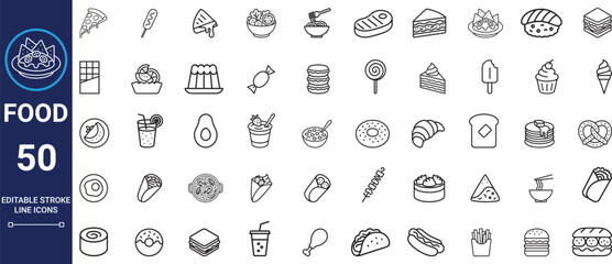 Clean Line Icons of Popular Foods set