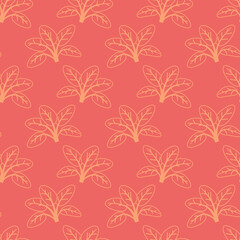 Elegant coral pink seamless pattern featuring stylized leaf motifs.  Perfect for textile design, packaging, wallpaper, and branding projects.