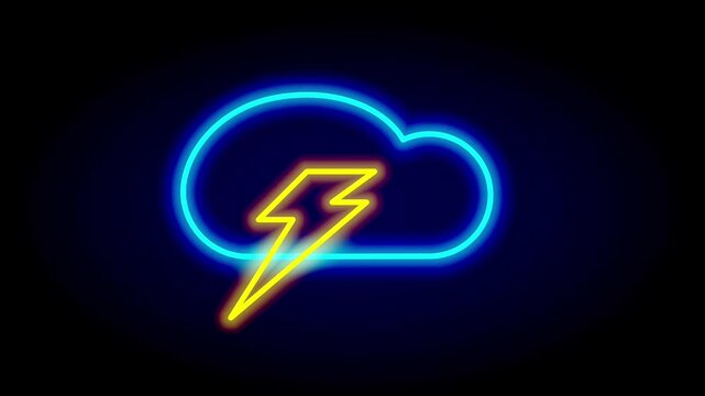 A glowing neon cloud with a lightning bolt represents an electric storm, emphasizing power and sudden energetic disruption in visuals