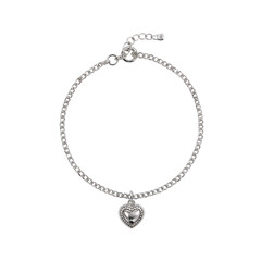 Silver chain bracelet with a heart charm isolated transparent background