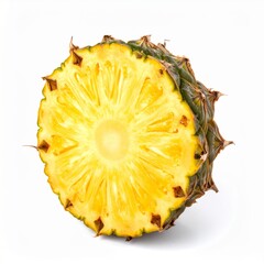 Ripe Yellow Pineapple Slice on White Background