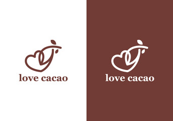 love cacao logo vector, simple nature love cacao logo design vector.cocoa lover vector design