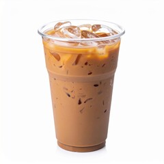 Iced Coffee in Plastic Cup with Ice Cubes
