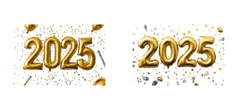 New year celebration 2025 festive party setting. Cut out png set
