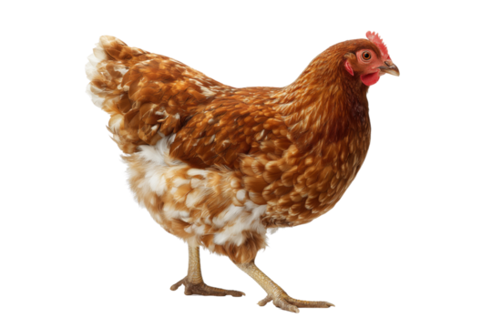 A brown hen walking gracefully, isolated Isolated on transparent Background