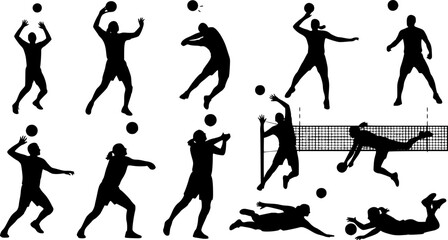 Silhouettes of black vector set Handball Players
