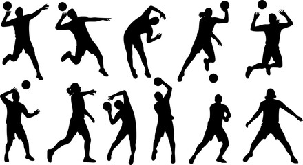 Silhouettes of black vector set Handball Players
