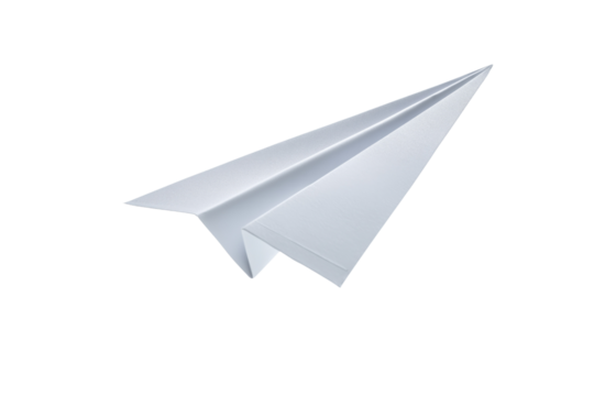 A simple white paper airplane, Isolated on transparent Background, perfect for creative projects and education.