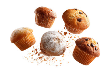 An assortment of delicious muffins with various toppings, isolated Isolated on transparent Background
