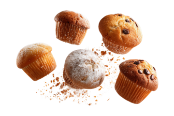 An assortment of delicious muffins with various toppings, isolated Isolated on transparent Background