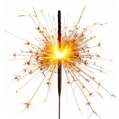 Fototapeta premium Burning Sparklers with Bright Golden Sparks on White Background