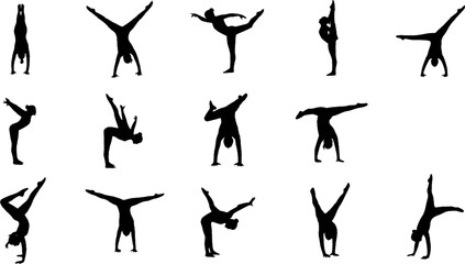set of vector icon gymnast silhouette
