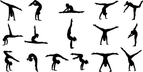 set of vector icon gymnast silhouette
