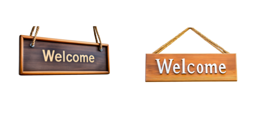 Welcome signs displayed at home entrance setting. Cut out png set