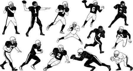 various set Vector silhouette of american football players for graphic resources
