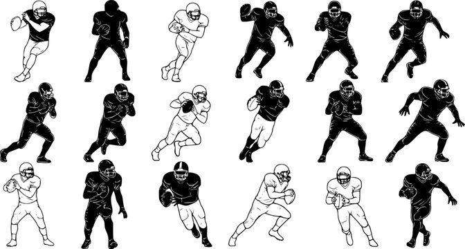 various set Vector silhouette of american football players for graphic resources

