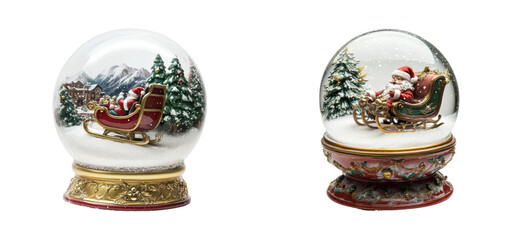 Christmas snow globes featuring santa in a winter wonderland. Cut out png set