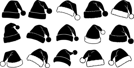 Silhouette of santa claus hat, Christmas santa claus hat vector set
