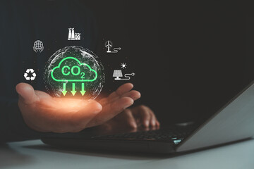 Sustainability and energy reduction for carbon footprint zero emission strategy with finance support, green cloud innovation and climate-conscious eco development system. Carbon footprint management.