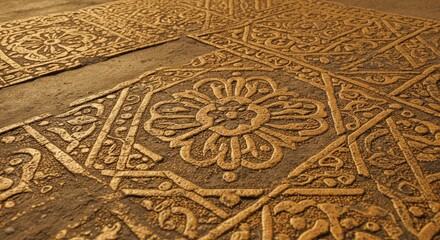 Obraz premium Intricate Golden Floor Mosaic: Ancient Architectural Detail