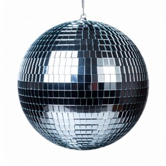 Silver Disco Ball Hanging Against White Background