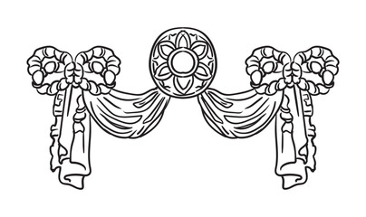 Decorative element with drapery and wreath vector illustration
