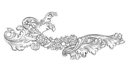 Hand drawing ornate baroque leaves vector illustration