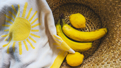 Sunlit Yellow Fruits in Woven Texture