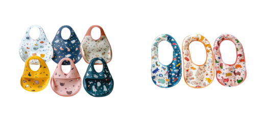 Colorful baby bibs collection for feeding home product. Cut out png set