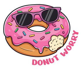 Obraz premium Pink Donut Sunglasses 'Donut Worry' Pun Sticker