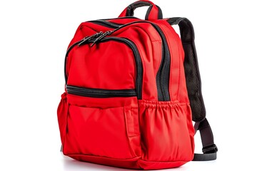 Vibrant red backpack isolated, perfect for back-to-school supply advertisement